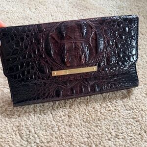 Brahmin Dark Brown Crocodile Embossed Clutch